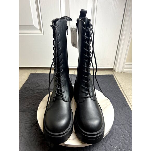 H&M Shoes - H&M Womens Chunky Lace up Leather Boots Grunge Goth Whimsygoth SZ 9: NWT/No Box